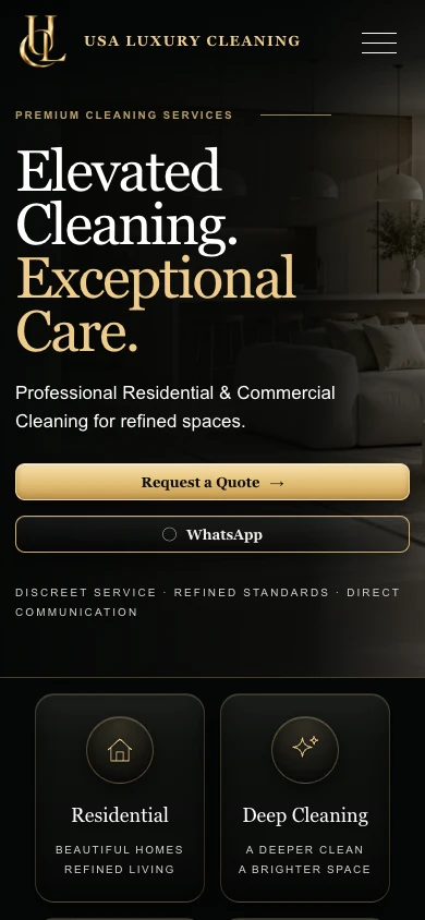 Versión móvil del sitio de USA Luxury Cleaning